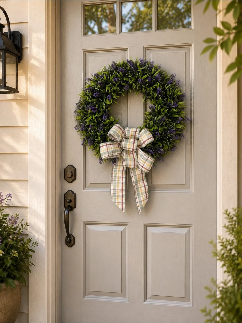 🌿 Handmade 20” Lavender Wreath | Natural Look Front Door Decor